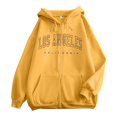 thumbnail image 1 of UJNDER Women's Letter Print Hooded Sweatshirt Zip Up Long Sleeve Casual Top Soft Lightweight Comfort Yellow L, 1 of 2