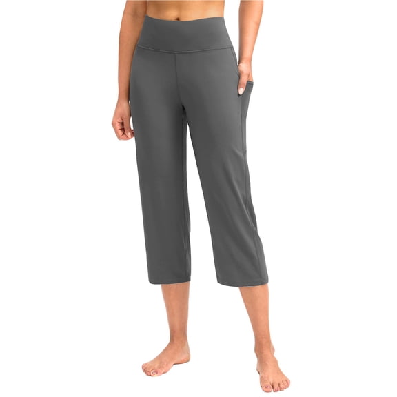 UJNDER Women's Lightweight 3/4 Trousers Casual Loose Fit Plain Yoga Pants with Pockets Soft Comfortable Fabric Sports Trousers Gray S
