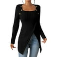 thumbnail image 1 of UJNDER Women's Lightweight Asymmetrical Sweaters Long Sleeve Shirts Casual Fall Button Tunic Tops for Women Everyday Black L, 1 of 3
