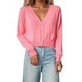 thumbnail image 1 of UJNDER Women's Lightweight Knit Cardigan Long Sleeve Short V Neck Open Front Sweater with Pockets for Spring Fall Winter Casual Wear Pink M, 1 of 5