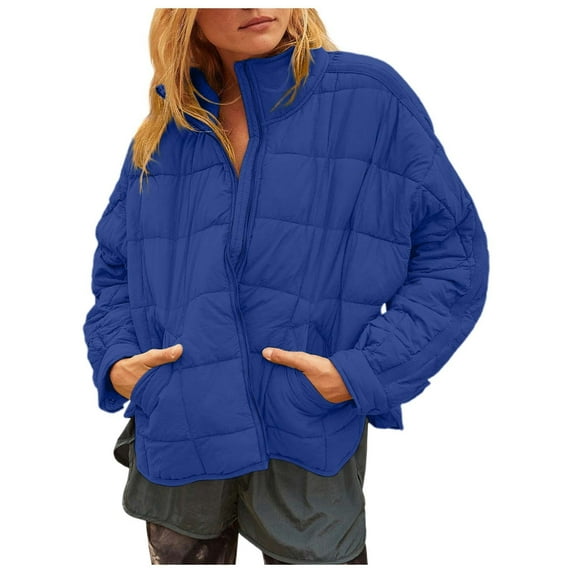 UJNDER Women's Lightweight Oversized Long Sleeve Packable Jacket Warm Short Winter Jackets for Women Blue XL