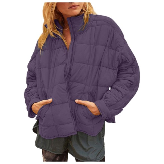 UJNDER Women's Lightweight Oversized Long Sleeve Packable Jacket Warm Short Winter Jackets for Women Purple S