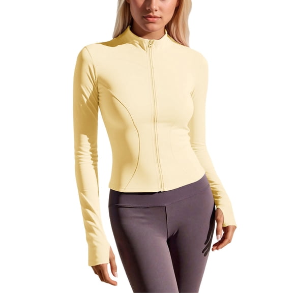 UJNDER Women's Lightweight Stretchy Yoga Jacket Breathable Workout Running Hoodie Slim Fit Athletic Casual Outerwear for Women Light Yellow S