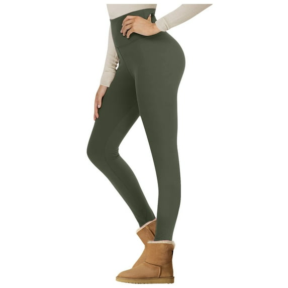 UJNDER Women's Lined Leggings High Waisted Winter Thermal Yoga Pants Soft Warm Workout Wear Army Green XXL