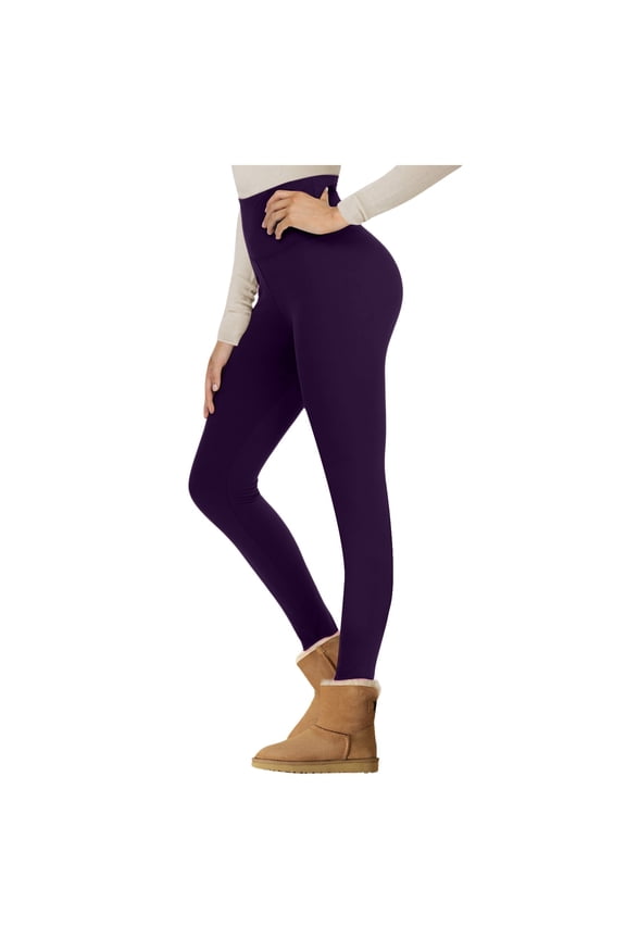 Women's Lined Leggings High Waisted Winter Thermal Yoga Pants Soft Warm Workout Wear Dark Purple S
