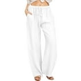 thumbnail image 1 of UJNDER Women's Linen Pants Elastic High Waist Drawstring Wide Leg Palazzo Yoga Trousers White XL, 1 of 8