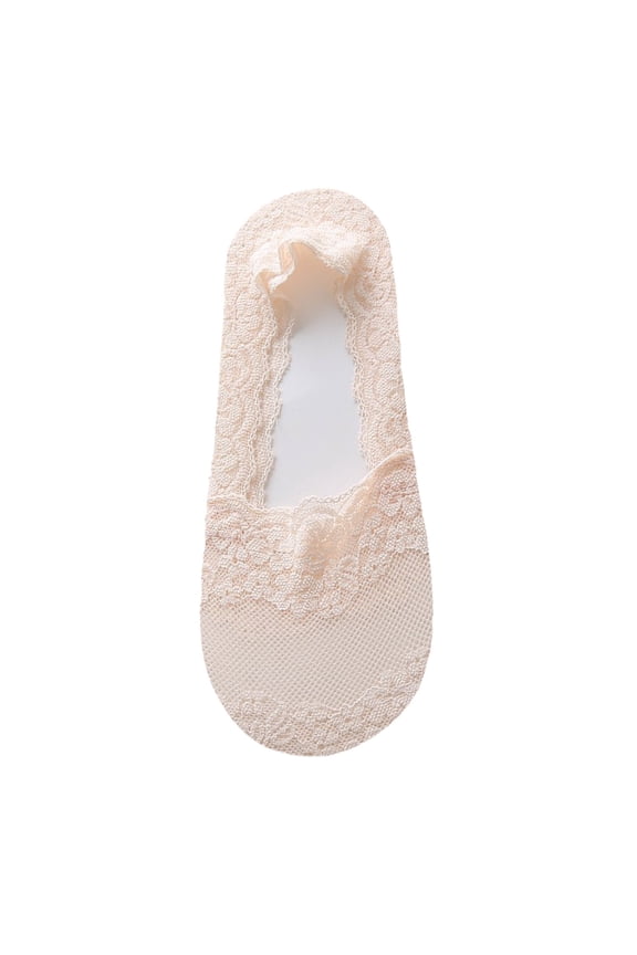 Women's Liner Socks Lace Trim Sole No Grip Socks Pink