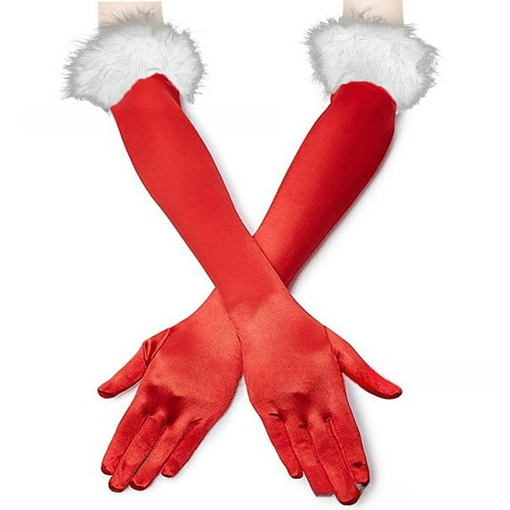 UJNDER Women's Long Opera Satin Tea Party Gloves Elegant 1920s Stretch Gloves With and Feather for Formal Events Red