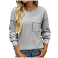 thumbnail image 1 of UJNDER Women's Long Sleeve Casual Solid Round Neck Knitted Loose Pullover Tops for Women Shirt Comfortable Grey M, 1 of 4