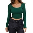 thumbnail image 1 of UJNDER Women's Long Sleeve Crop Tops Square Neck Solid Color Pullover for Casual Streetwear and Everyday Comfort Green Green, 1 of 5