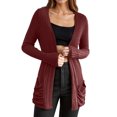 thumbnail image 1 of UJNDER Women's Long Sleeve Solid Color Knit Cardigan Mid Length Open Front Sweater Coat with Pockets for Fall Winter Casual Outfits Wine XL, 1 of 6
