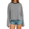thumbnail image 1 of UJNDER Women's Long Sleeve Striped T Shirt with Color Design Loose Fit Round Neck for Comfortable Everyday Wear Black Black, 1 of 4