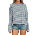 thumbnail image 1 of UJNDER Women's Long Sleeve Striped T Shirt with Color Design Loose Fit Round Neck for Comfortable Everyday Wear Purple Purple, 1 of 4
