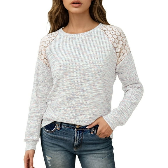 UJNDER Women's Long Sleeve Tops Casual Knit Lace Loose Tee for Autumn and Winter Fashion Comfortable Shirts White White