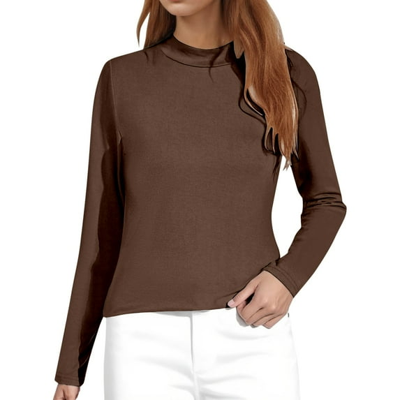 UJNDER Women's Long Sleeve Turtleneck Shirt Casual Comfortable Elastic Fit Tops for Women for Daily Wear Coffee S