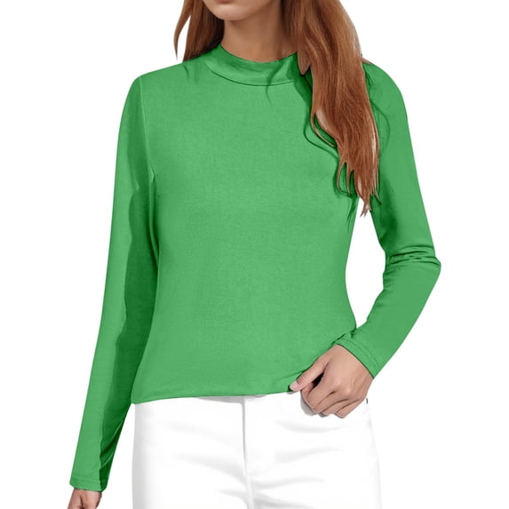 UJNDER Women's Long Sleeve Turtleneck Shirt Casual Comfortable Elastic Fit Tops for Women for Daily Wear Green M