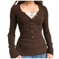 thumbnail image 1 of UJNDER Women's Long Sleeve V Neck Casual Ribbed Knit Warm Top for Everyday Comfort and Loose Fit Brown M, 1 of 7