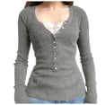 thumbnail image 1 of UJNDER Women's Long Sleeve V Neck Casual Ribbed Knit Warm Top for Everyday Comfort and Loose Fit Grey M, 1 of 4