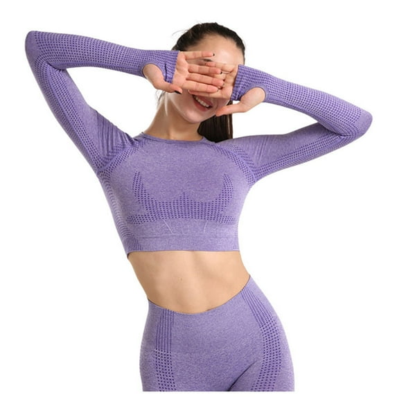 UJNDER Women's Long Sleeve Yoga Tops for Women Breathable High Intensity Workout Shirts Wicking Fitness Racerback for Outdoor Exercise Purple L
