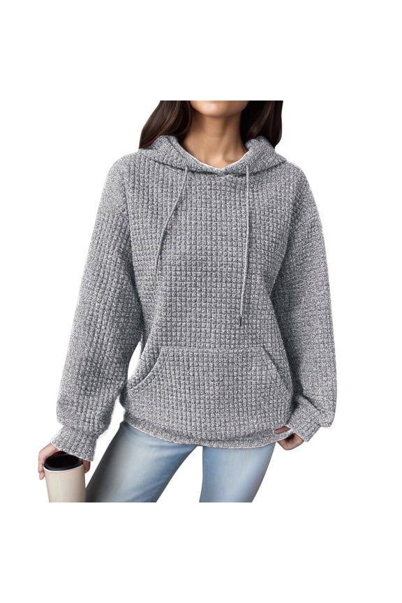 Women's Loose Pullover Hoodie Long Sleeve Spliced String Pocket Grey XXL