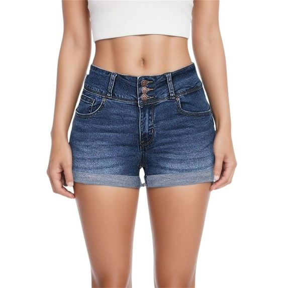 UJNDER Women's Low Rise Denim Shorts Solid Washed Finish Casual Mini Length Hot Pants Blue M