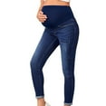thumbnail image 1 of UJNDER Women's Maternity Jeans Full Panel Pull On Stretch Skinny Denim with Distressed Details Blue S, 1 of 3