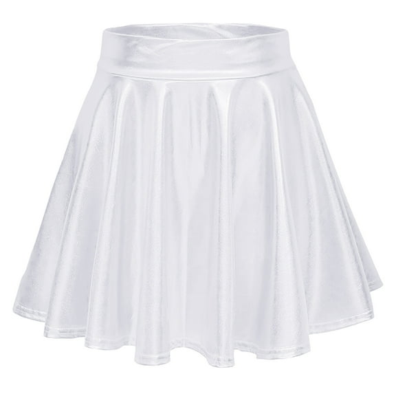 UJNDER Women's Metallic Skater Skirt Sparkly Shiny Flared Pleated A Line Mini Comfortable White M