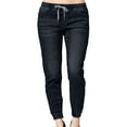 thumbnail image 1 of UJNDER Women's Mid Rise Denim Jeans with Lace Pocket Detail Casual Pull On Trousers Black XXL, 1 of 8