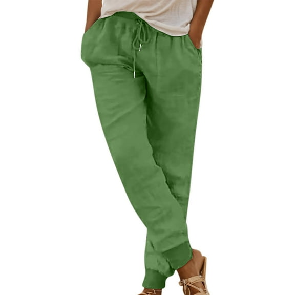 UJNDER Women's Multicolor Washed Casual Pants Thread Elastic Waist with Pocket Trousers Green XL