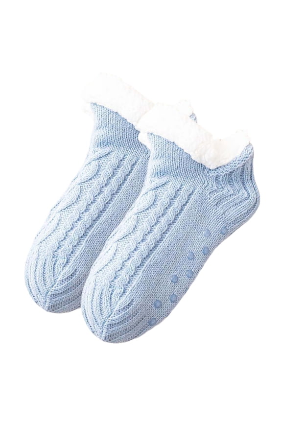 Women's Non- Slipper Socks Lined Warm Cozy Socks for Indoor Blue