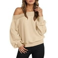 thumbnail image 1 of UJNDER Women's Off Shoulder Crewneck Sweatshirt Long Sleeve Casual Loose Fit Comfortable Beige XXL, 1 of 9
