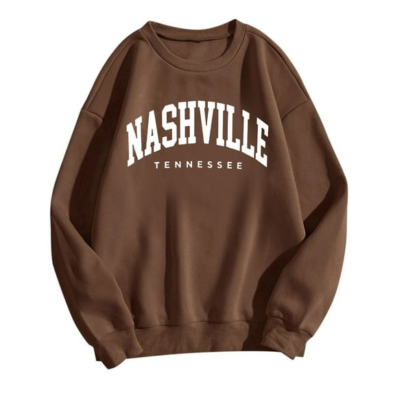 UJNDER Women's Oversized Letter Print Crewneck Sweatshirt Long Sleeve Pullover Top for Casual Loose Fit Comfort Brown XXL