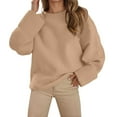 thumbnail image 1 of UJNDER Women's Oversized Pullover Sweater Casual Winter Knit Top Soft Comfortable Loose Fit Round Neck Long Sleeve Streetwear Tunic Khaki M, 1 of 5