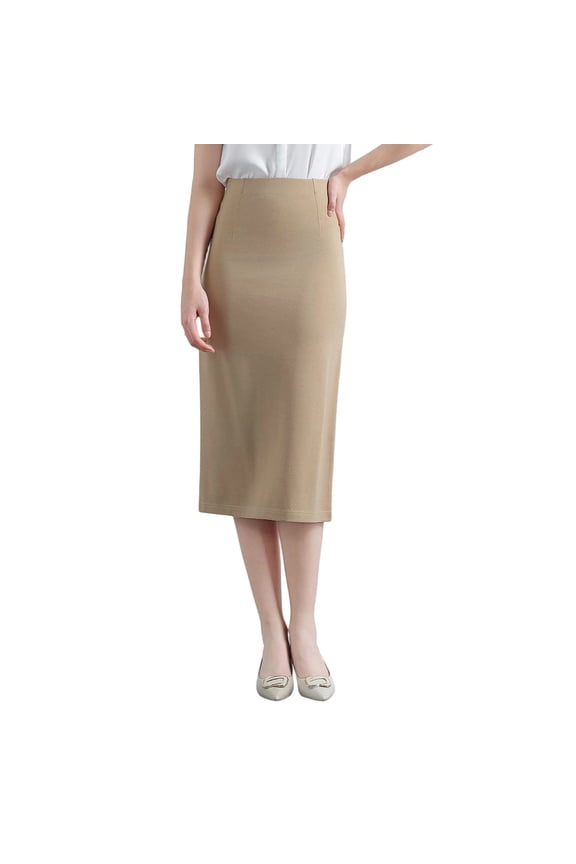 Women's Pencil Skirt Mid Length Slim Fit Stretchy Work Skirt High Waist Bodycon Elegant Formal Womens Skirts Beige M