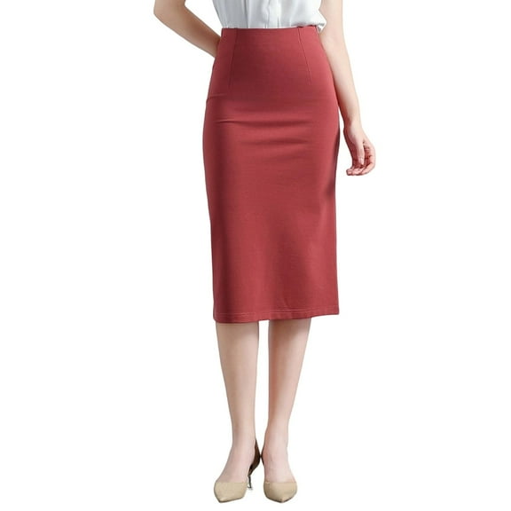 UJNDER Women's Pencil Skirt Mid Length Slim Fit Stretchy Work Skirt High Waist Bodycon Elegant Formal Womens Skirts Wine XL