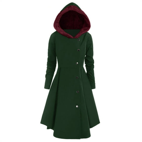 UJNDER Women's Plus Size Asymmetric Hooded Long Drap Buttons Coat Jackets for Women Green XXXXL