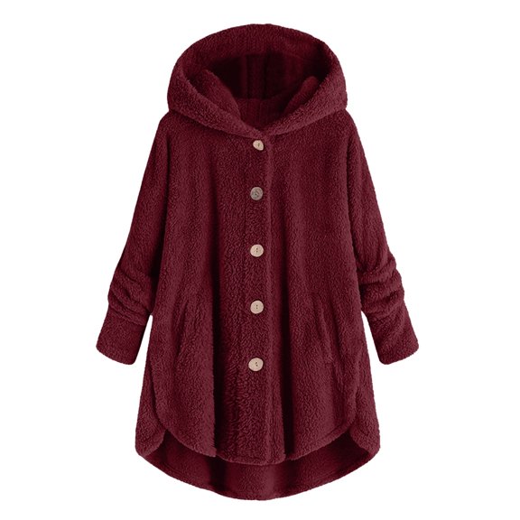 UJNDER Women's Plus Size Casual Color Block Sweatshirt Zipper Hoodie Loose Blouse Warm Coat Coats for Women Wine M