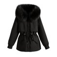 thumbnail image 1 of UJNDER Women's Plus Size Daily Winter Coat Lapel Collar Long Sleeve Jacket Thicken Warm Hooded Thick Padded Outerwear Winter Coats for Women Black L, 1 of 3