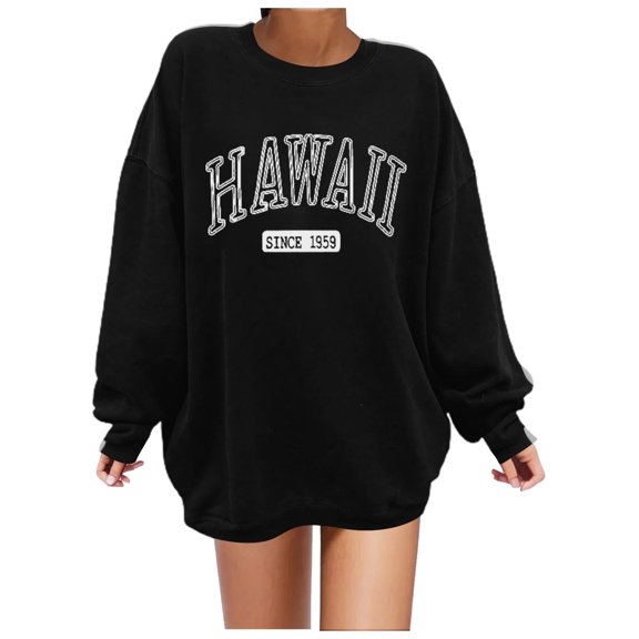 UJNDER Women's Plus Size English Print Crewneck Sweatshirt Autumn Winter Loose Comfortable Black XXL