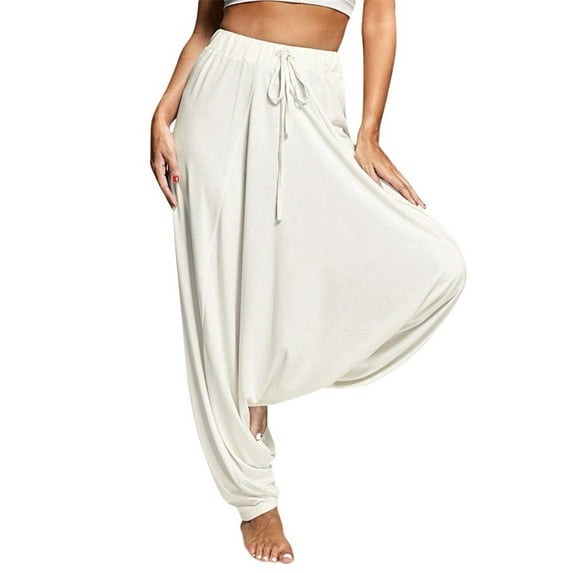 UJNDER Women's Plus Size Solid Color Casual Loose Yoga Pants Trousers Harem Pant for Comfort White S
