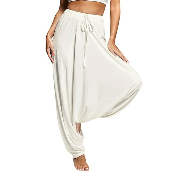 UJNDER Women's Plus Size Solid Color Casual Loose Yoga Pants Trousers Harem Pant for Comfort White S