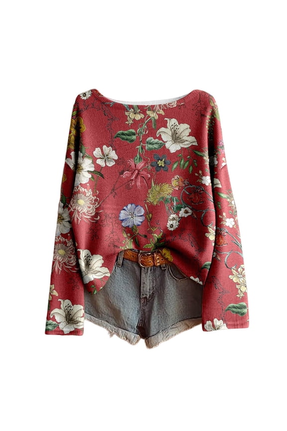 Women's Print Long Sleeve T Shirts Loose Fit Soft Casual Comfortable Top for Daily Wear Watermelon Red Red