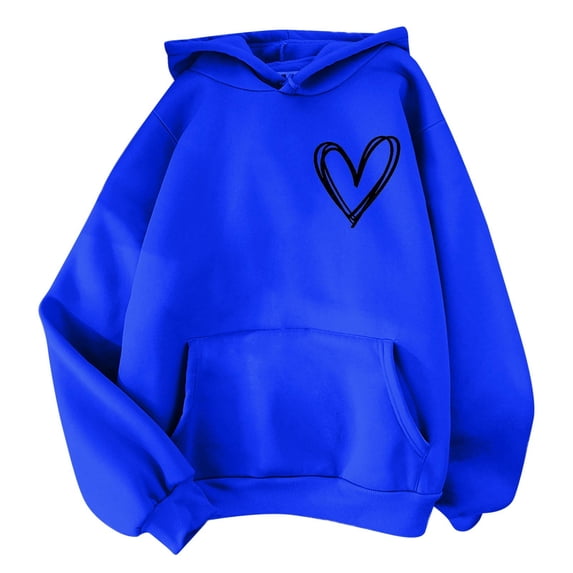 UJNDER Women's Print Long Sleeved Sweatshirt Blouse Pullover Solid Color Hooded Blue L