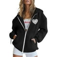 thumbnail image 1 of UJNDER Women's Printed Zip Up Hoodies for Women Long Sleeve Drawstring Pocket Casual Winter Daily Wear Black S, 1 of 3