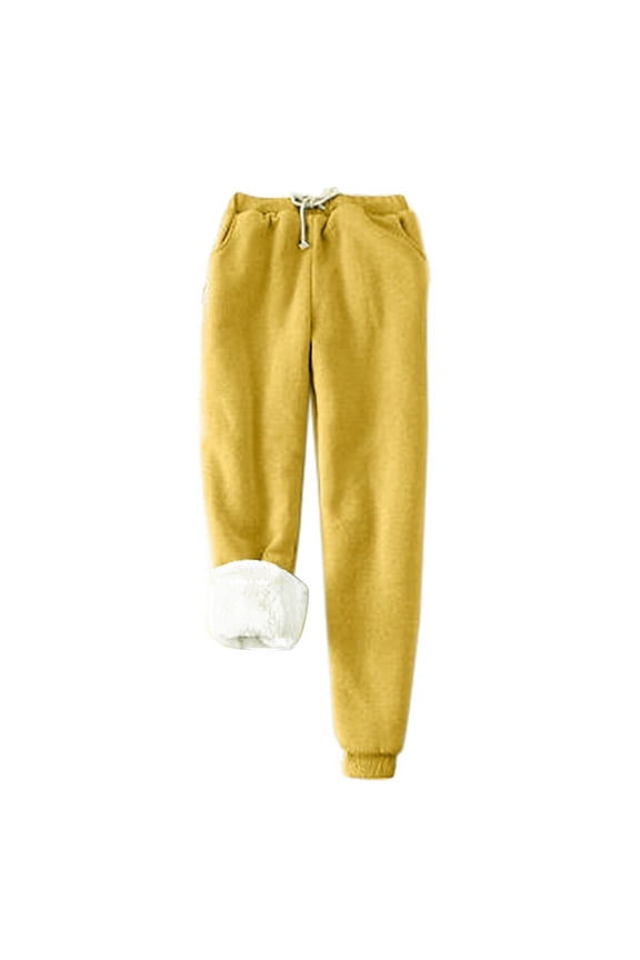 Women's Pure Color Big Yard Filling Loose Thickening Show Thin Warm Pants with Thermal Insulation Yellow XXXL