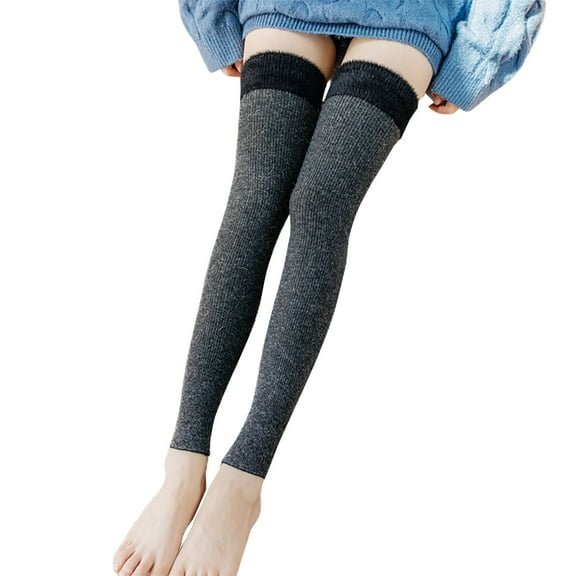 UJNDER Women's Rabbit Wool Blend Over Knee High Socks Long Knitted Yoga Warm Leg Warmers Dark Gray