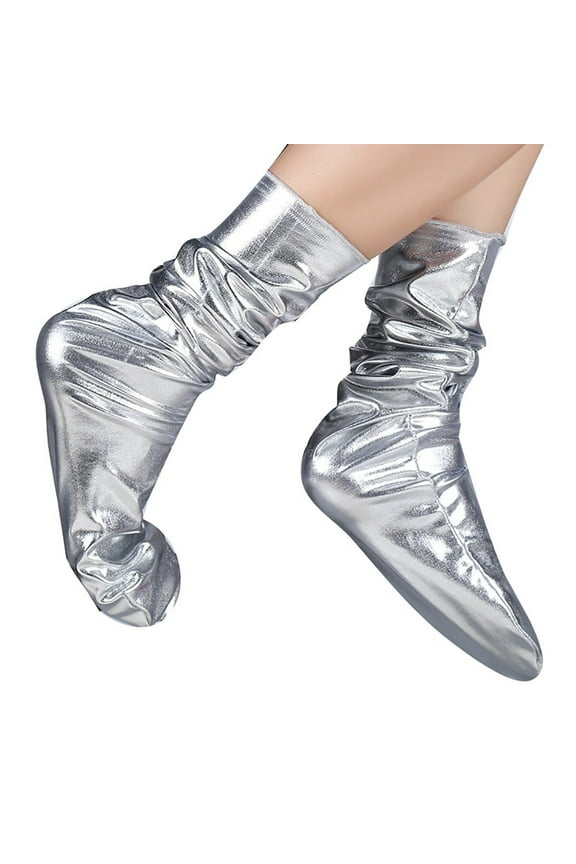 Women's Reflective Crew Socks Stacked Slouchy Socks for Night and Visibility Silver