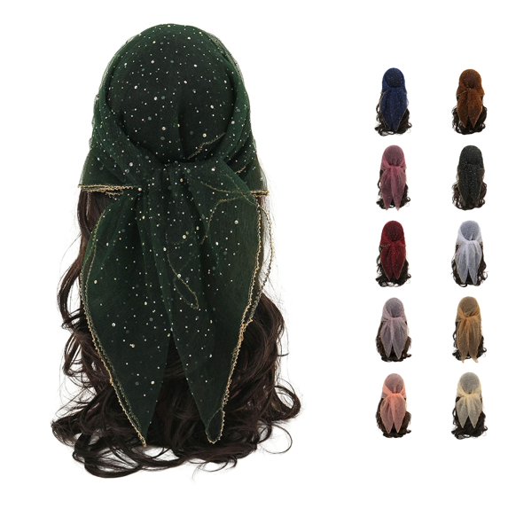 UJNDER Women's Rhinestone Glitter Head Scarf 31.5 Inch Fashionable Versatile Wrap Scarf Headbands for Women,Dark Green,One Size
