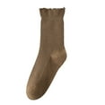 thumbnail image 1 of UJNDER Women's Ribbed Crew Socks Double Needle Striped Design Stacked Socks Khaki, 1 of 3