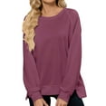 thumbnail image 1 of UJNDER Women's Ribbed Crewneck Sweatshirt Long Sleeve Hoodless Casual for All Seasons Wine XL, 1 of 7